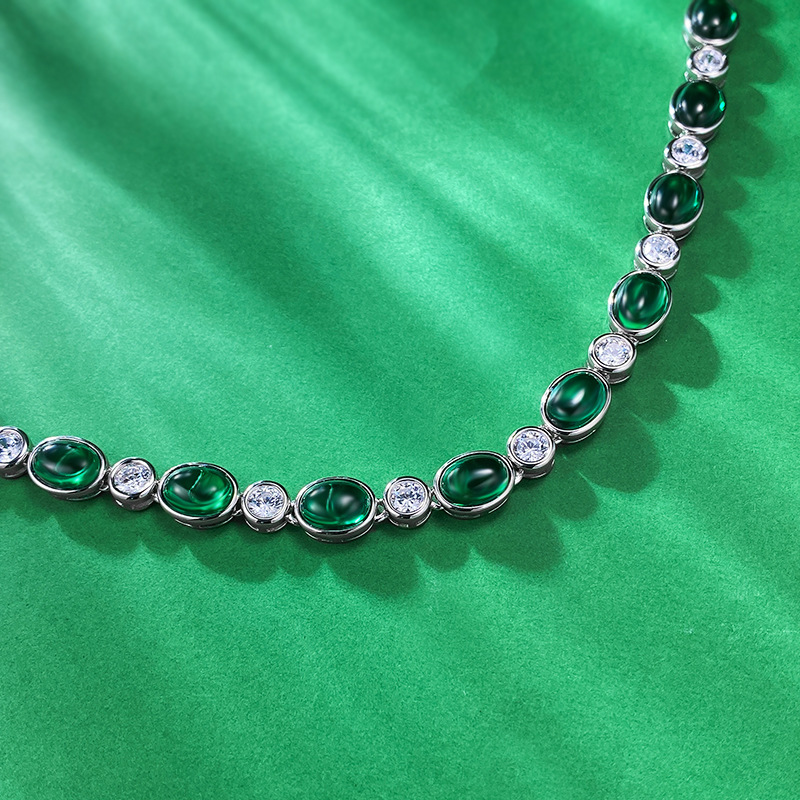 New 925 Sterling Silver Imitation Emerald 6x8mm Chalcedony Zircon Bracelet, Classic Stylish Elegant Jewelry for Daily Wear