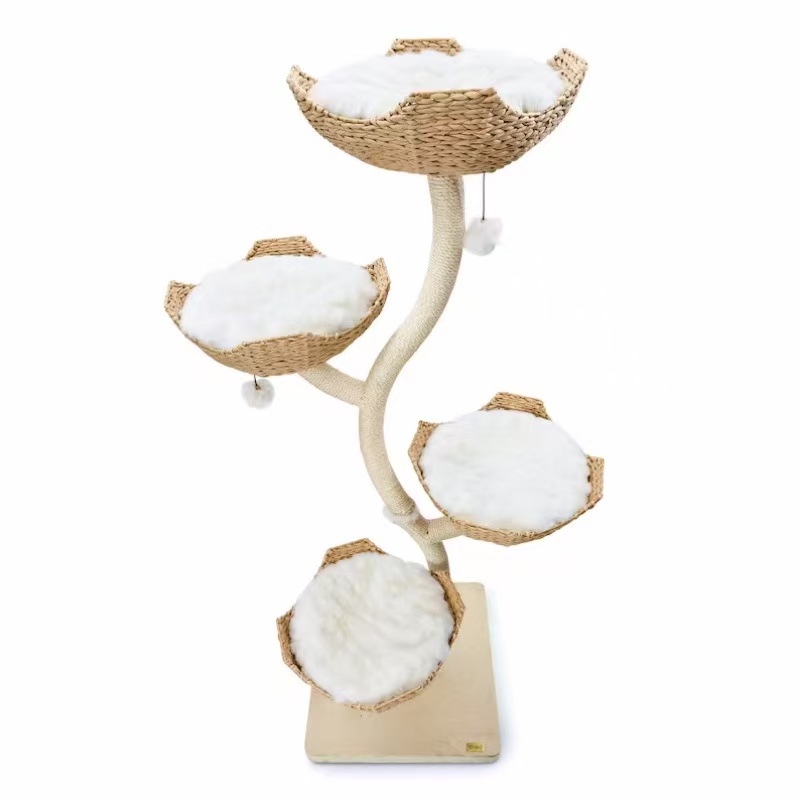 Tall Cat Tree Solid Wood Climbing Tower for Cats - Natural Fiber Weave & Hheight 72.8 inches