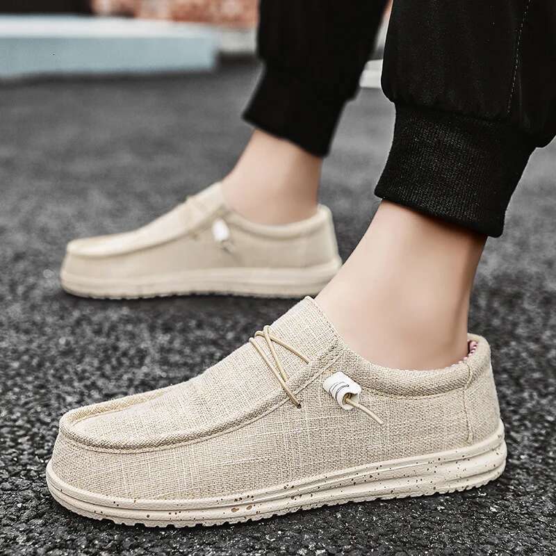 Summer Beige Men's Casual Loafers Big Size 47 Comfortable Flat Canvas Man Boat Light Slip-on Driving Shoes For Men