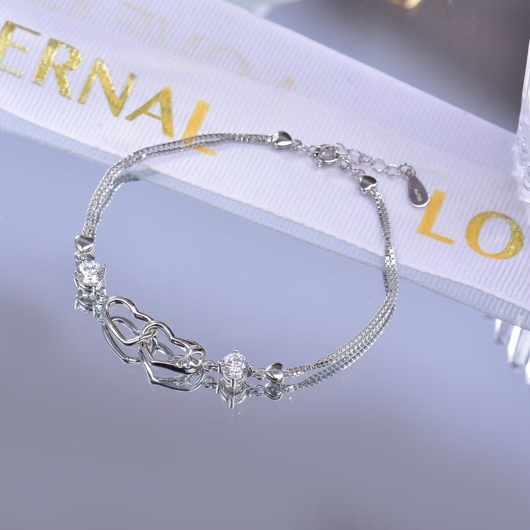 Heart-to-Heart Pure Silver Moissanite Bracelet Ideal for Valentine's Day or Daily Surprises In Stock Now
