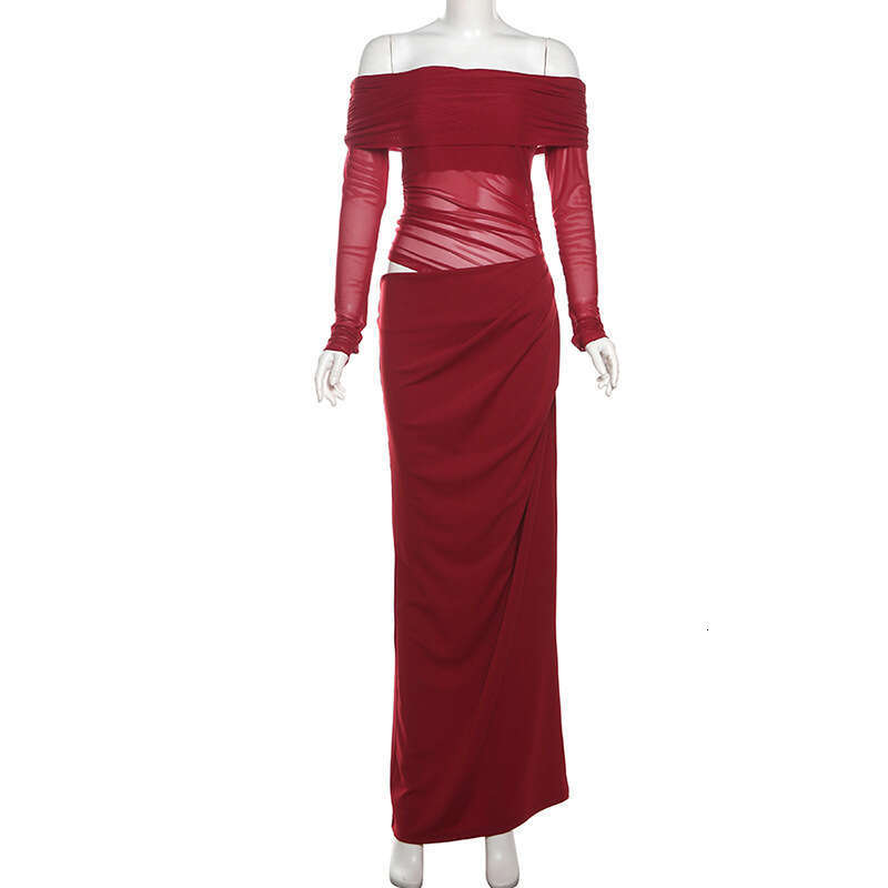Sheath Dress Wind Spring New Women S Sexy Spicy Girl One Collar Chiffon Hollow Long Dress Summer Dress