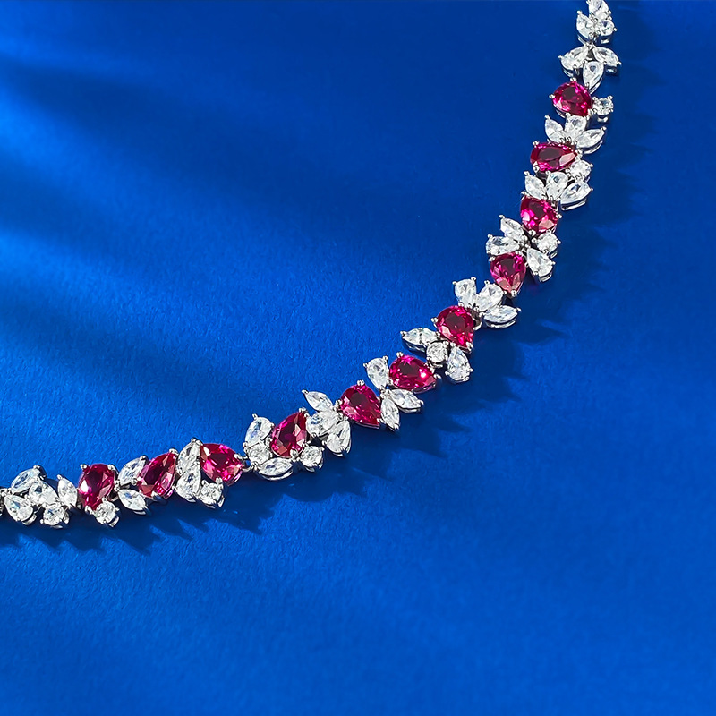 New S925 Sterling Silver Ruby Tennis Bracelet Luxury Red Gemstone Full Diamond Elegant Gift for Weddings and Special Occasions