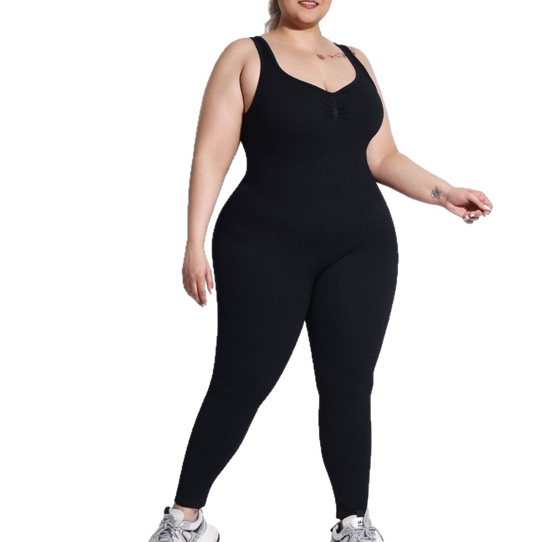 Large Size Backless Thick Threaded Jumpsuit Fixed Shoulder Strap Sports Shapewear Seamless Hip Lift Yoga Suit