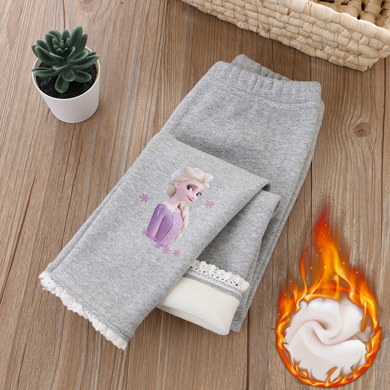 DISNEY infant designer clothes baby designer clothes Frozen Elsa princess girls' pants with princess print soft and comfortable pure cotton.