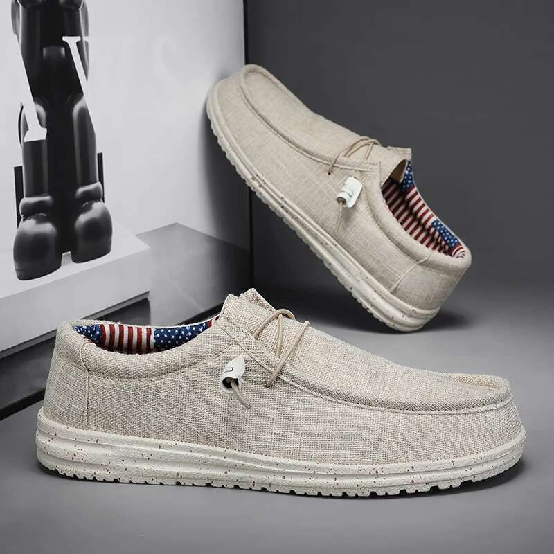 Summer Beige Men's Casual Loafers Big Size 47 Comfortable Flat Canvas Man Boat Light Slip-on Driving Shoes For Men