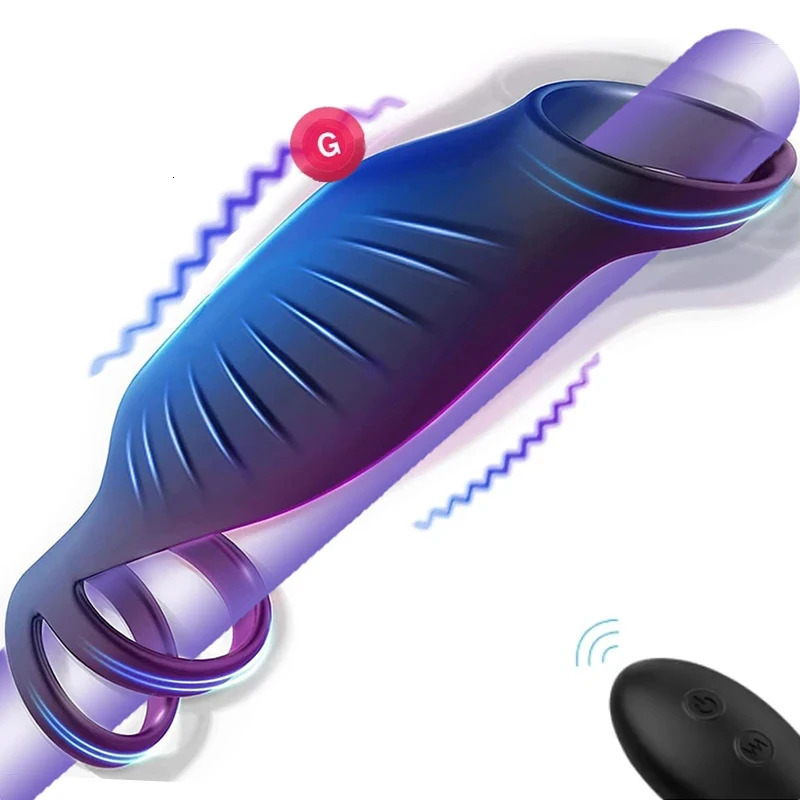 HESEKS Male Remote Vibrating Cock Silicone Sleeve Ring Delay Ejaculation Penis Enlargement Sex Toys For Men Testicle Vibrator 250519