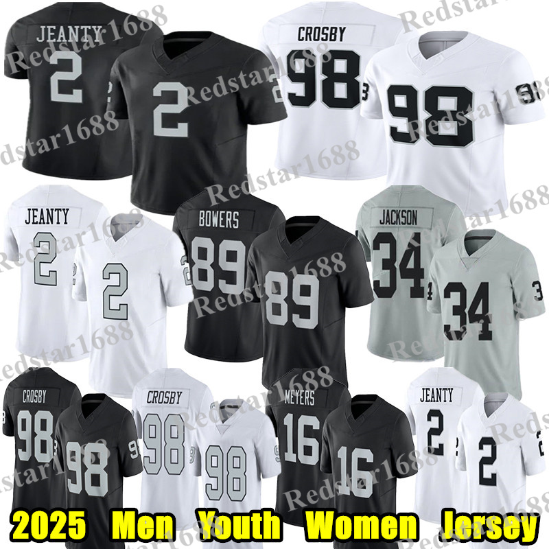 #98 Maxx Crosby Football Jersey #89 Brock Bowers Bo Jackson Howie Long Jakobi Meyers Daniel Carlson Zamir White Geno Smith Jeremy Chinn Ashton Jeanty jerseys