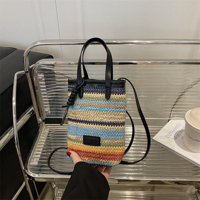 Free Delivery Designer Bag Korean Version Color Striped New 2025 Girls' Spring And Summer Trend Fashion Woven Single Shoulder Crossbody Mobile Ph
