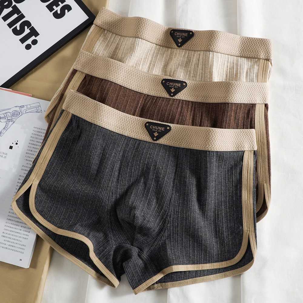 3PCS/Pack 100% Cotton Solid Striped Mens Panties For 40-100kg Breathable Mesh Crotch Underpants High Elastic Waist Boxers J250516