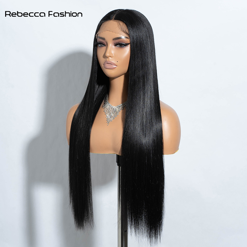 Rebecca Fashion 30 Inch Long Straight Synthetic Lace Wigs For Women Black Brown Ombre Colors For Career Related Functions