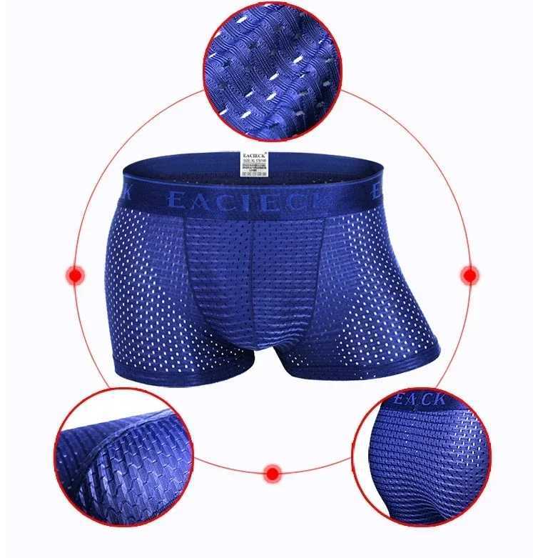 Breathable Ice Silk Solid Men Cool Underpant U Convex Design Underwear Mesh Sexy Boxer Trunks Low Waist Sport Hot J250516