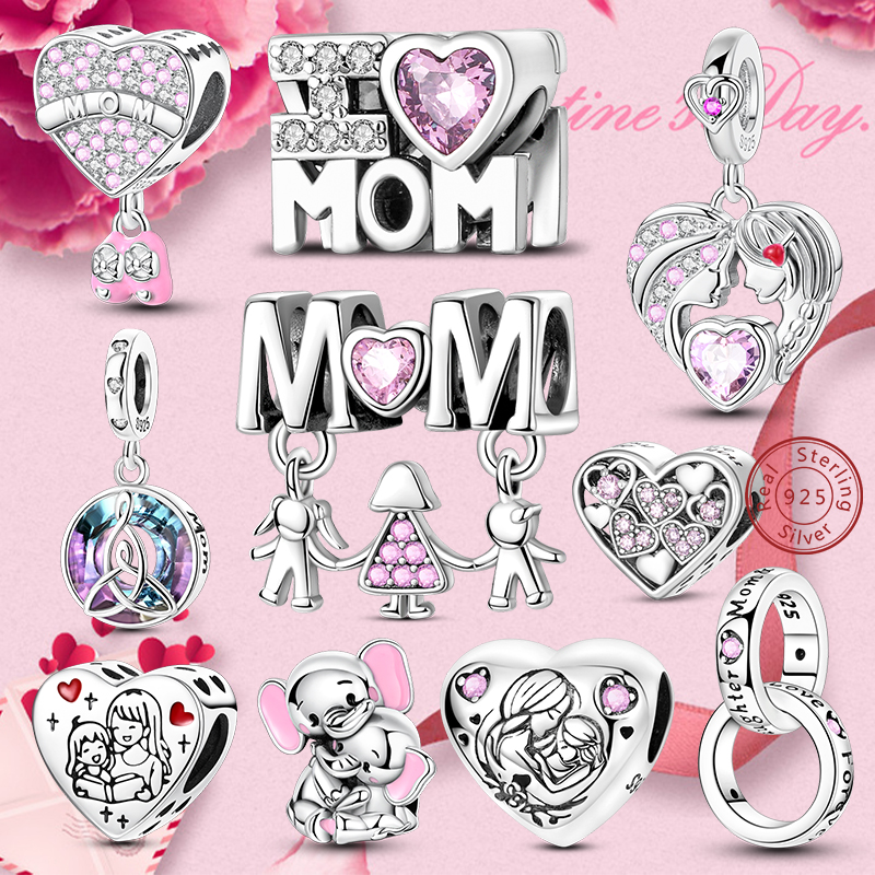 Originale 925 Sterling Silver Charm Bead's Mother's Day's Day Heart Family Char…