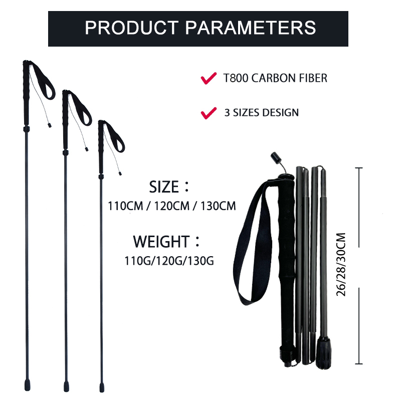 OKHEALING 5 Section Carbon Fiber Trekking Poles Ultra-light Off-road Collapsible Cane Portable Walking Stick with EVA Handle for Hiking, Camping, Back