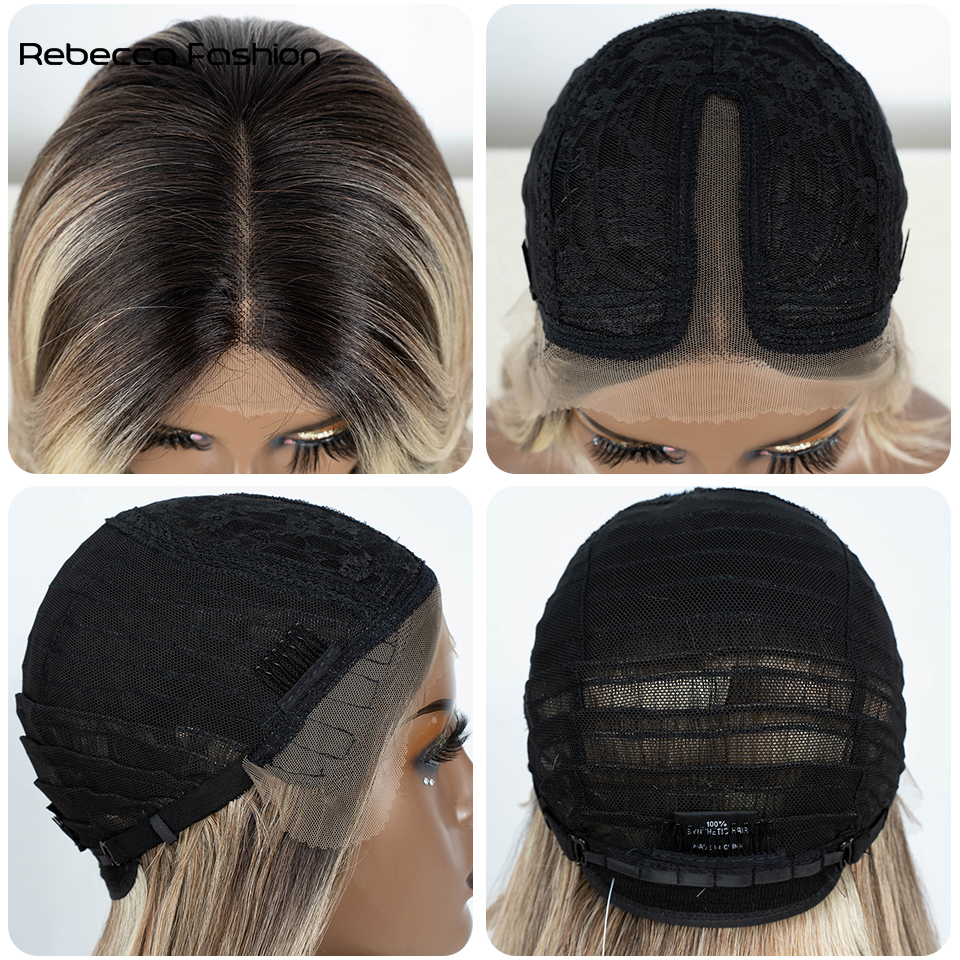 Rebecca Fashion Synthetic Lace Front Wig Cosplay 26" Lace Straight Ombre lace Wig part Wig Blonde Wigs For Women Wig