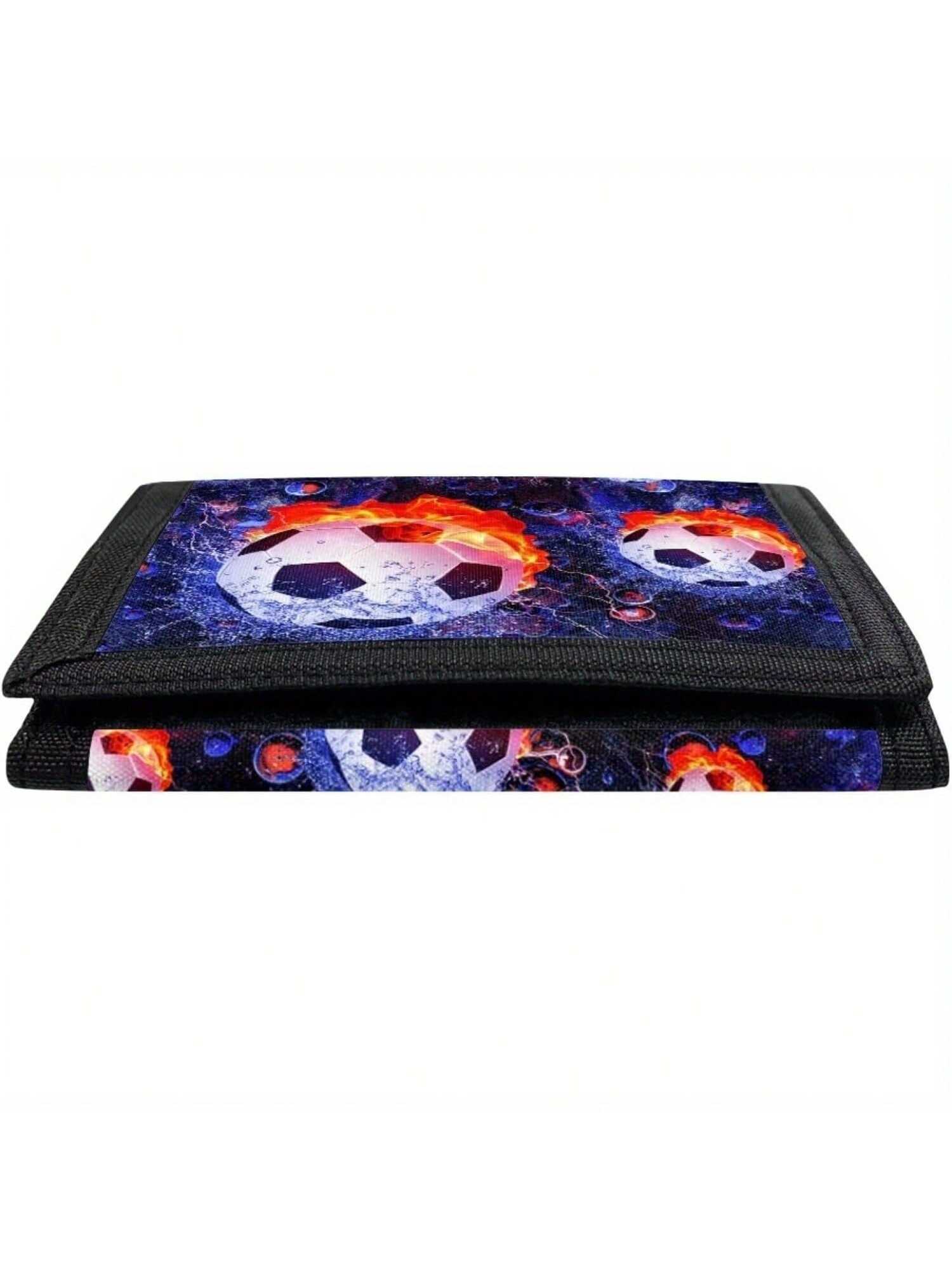 Soccer Fire Flame Print Boys Wallet for Kids 9-12 for Boys RFID Trifold Wallet Outdoor Sports Wallet for Travel Wallet CoinPurse