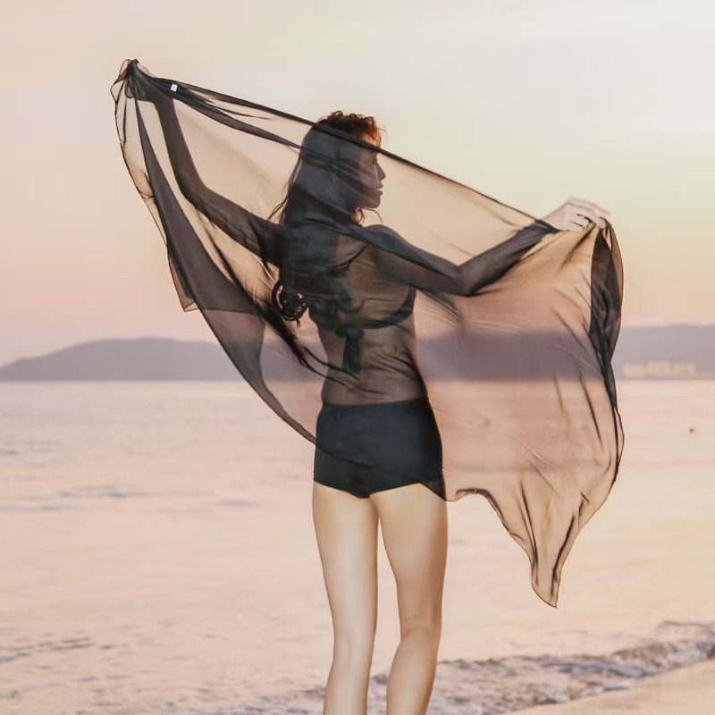 K761 Summer imitation silk long solid color sunscreen scarf ladies solid color fashion travel ice silk beach scarf