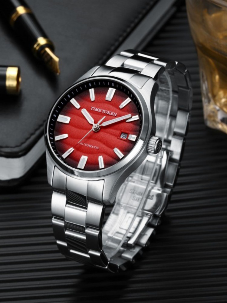 40mm TIMETOKEN Men's Dress Watch with Desert Texture - Automatic Mechanical, Sapphire Crystal, 50m Water Resistance, Luminescent Design