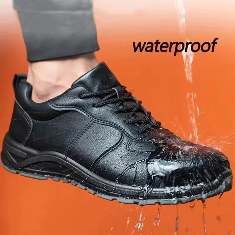 Black Safety Shoes Men Steel Toe Shoes Work Shoes Sneakers Male Anti-puncture Indestructible Security Boots Waterproof Leather 250519