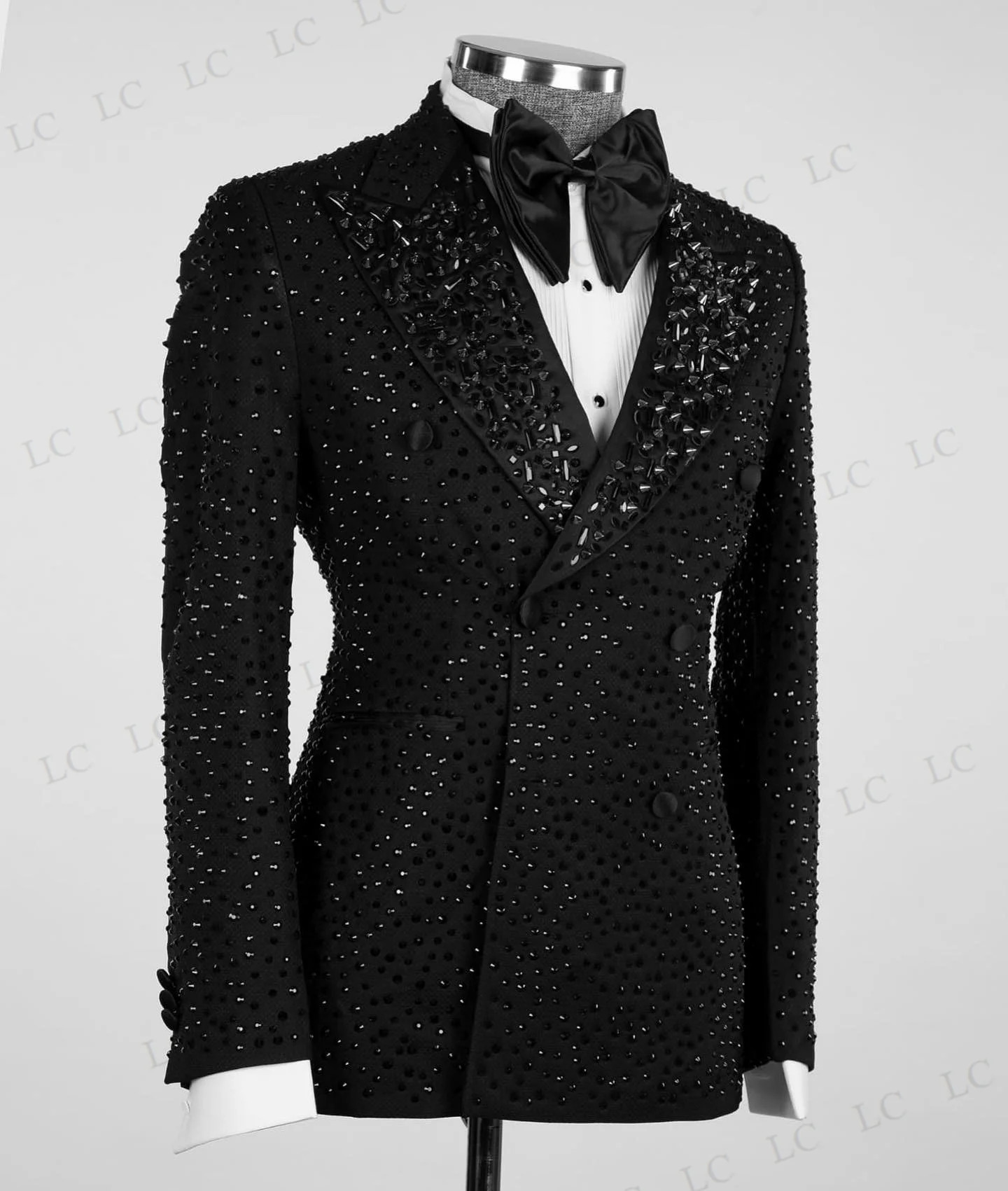 Crystals Men Suits 2 Pieces Blazer One Button Beaded Diamonds Prom Tuxedo Slim Wedding Groom Plus Size Costume Homme 250516