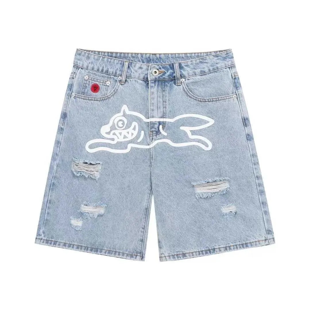 Summer Fly Dog Hip Hop Graphic Printed Denim Shorts Mens Wide Leg Baggy Jeans Y2k Streetwear Fashion Knee Length Pants Jorts man short pant y2k Pants flying dog EU Size