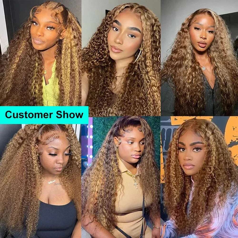 13x4 Highlighted Curly Front Human Hair For Women 4x4 Honey Blonde Deep Wave Colored 13x6 HD Lace Frontal Closure Wigs