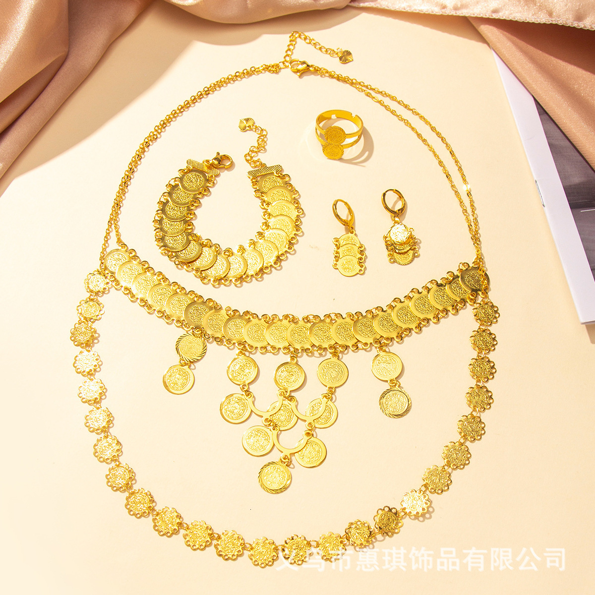 Bridal Wedding Jewelry Set Round Coins Classic Gold Plated Bohemian Tassel Coin Jewelry241105