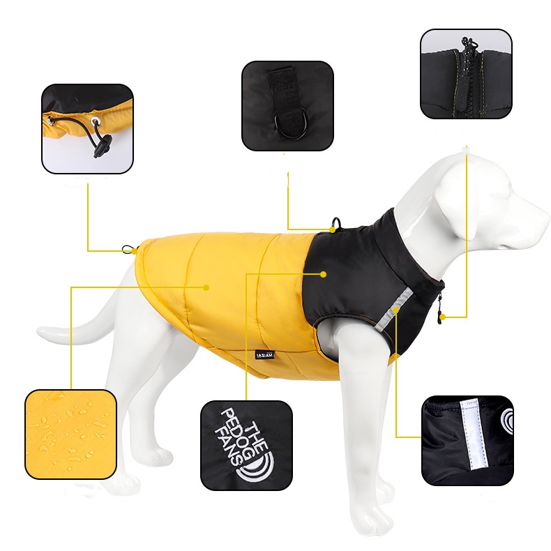 Dog Winter Coat with Leash D-ring, Dog Jacket Clothes with Zipper on Chest, Waterproof Windproof Warm Vest, Reflective Cold Weather Coats, for Small M