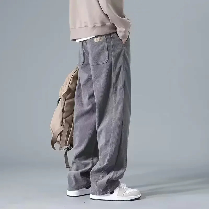 Vintage Corduroy Mens Pants American Style Straight-Leg Bell Bottoms Heavy Draped Loose-Fit Casual Trousers For Spring And Autu 250519