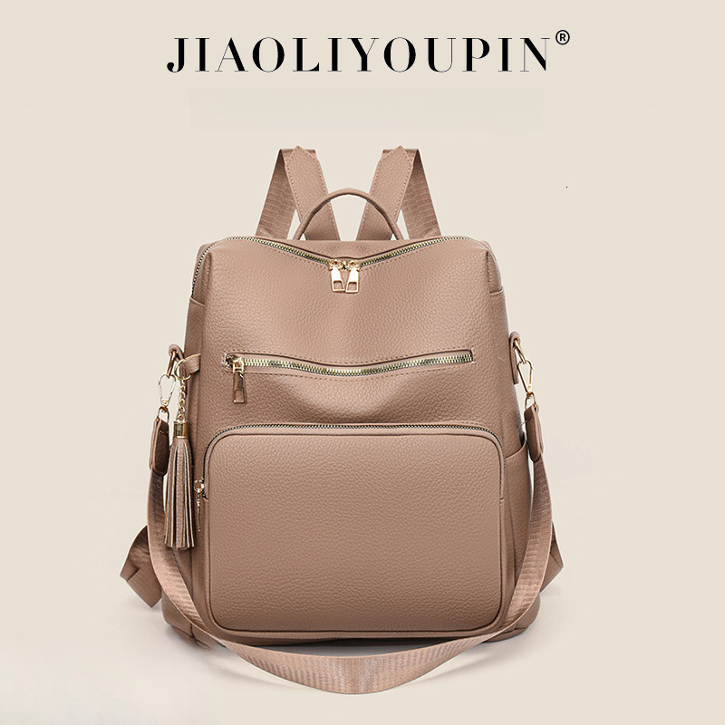 25S NEW Designer Backpack Advanced Women S Bag Korean Version PU Travel Fashionable Versatile Soft Leather Tassel Commuting Backpack Outdoor Storage B