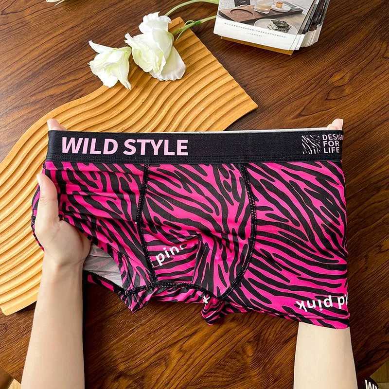 MAIMENG Mens Underwear Sexy Leopard Pattern Ice Silk Panties Comfortable Flat Corner Antibacterial Fashion Men Boxer Short J250516