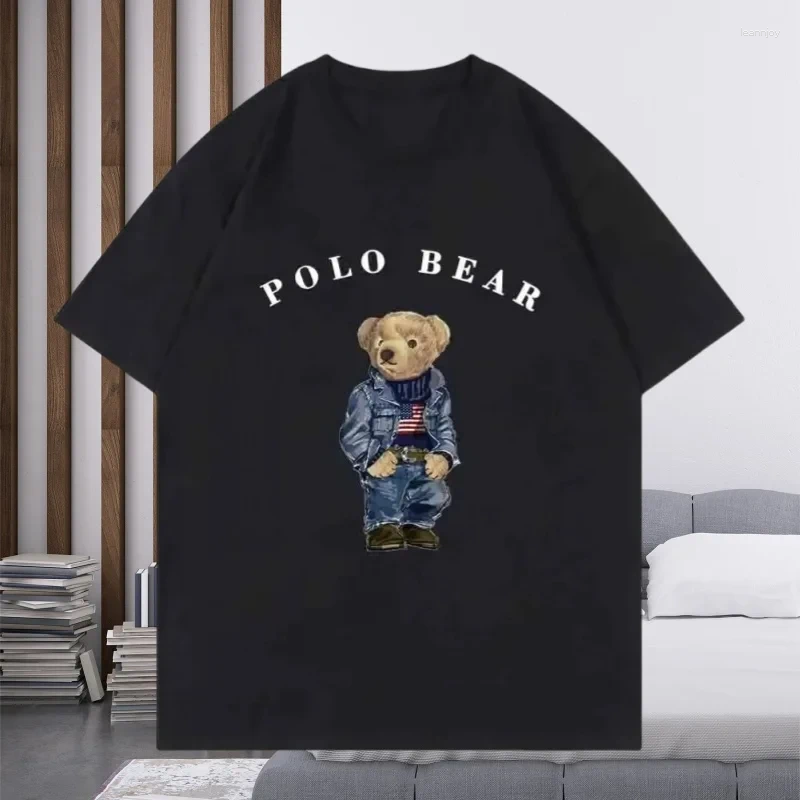 Men's T Shirts Cotton Plus Size Casual Teddy Bear Print Couple Short Sleeved Polo Round Neck Versatile T-shirt
