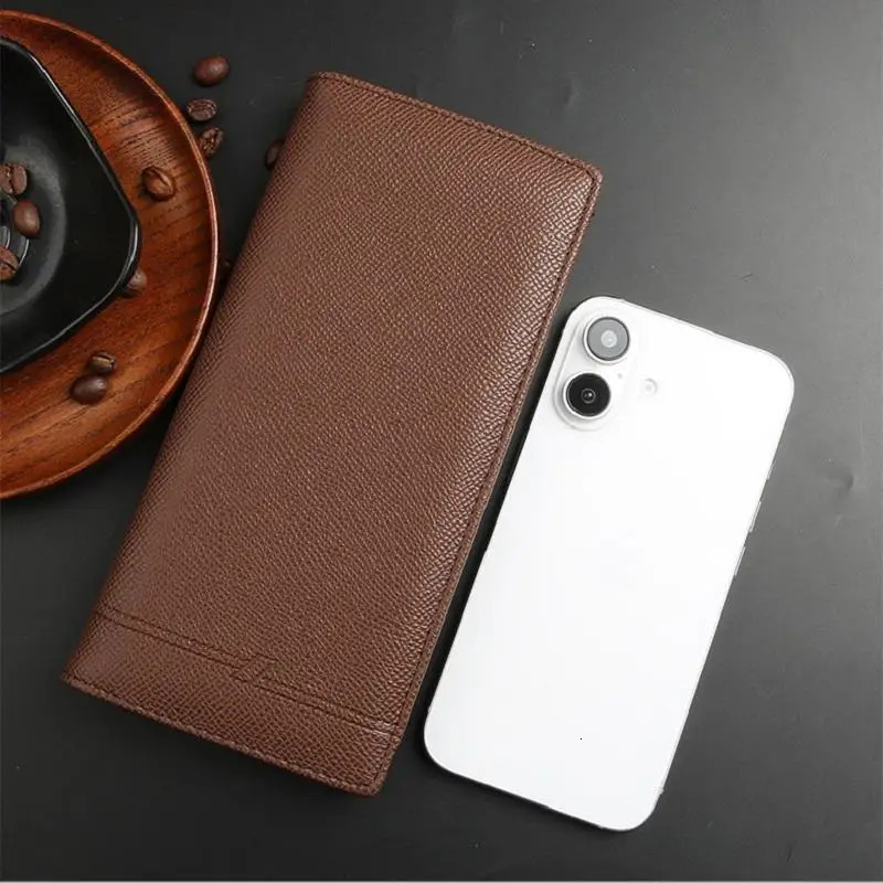 Mens Business Leather Slim Wallet Long Clutch Bifold Checkbook Credit Card Holder Purse with Zipper Coin Pocket Gift for Men 250519