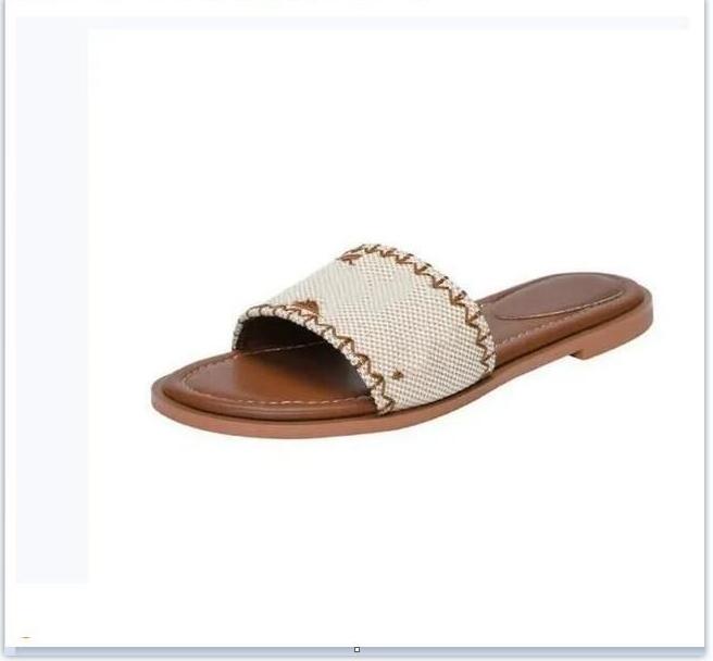 Fashion 2025 Designer New Women's Red Linen Flat Slippers G226