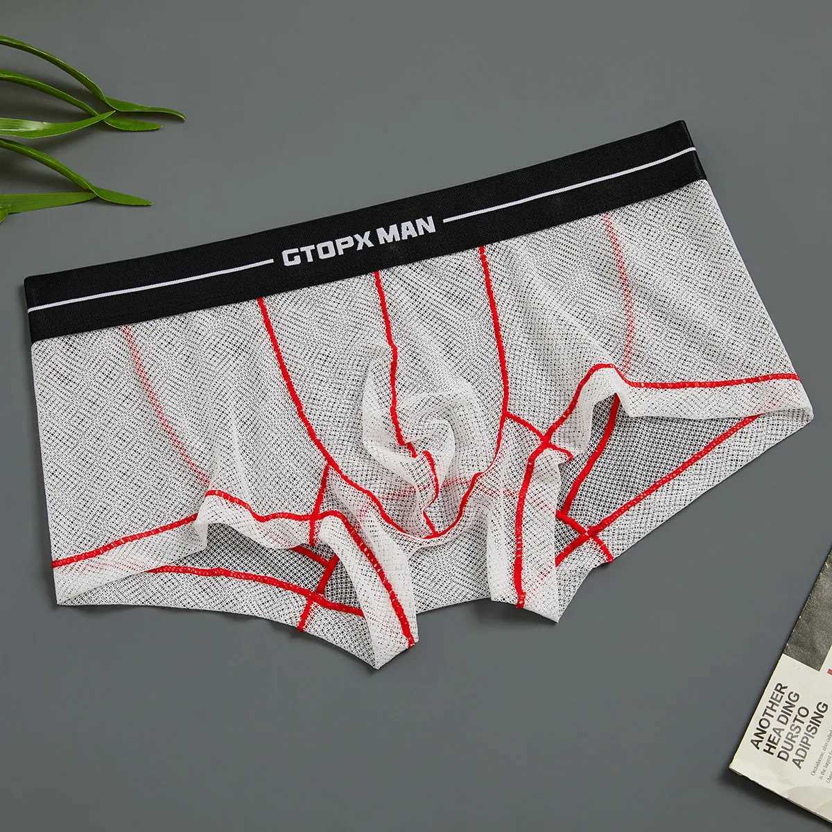 GTOPX mens underwear full mesh ice silk U convex low waist thin transparent sexy mesh breathable boxers J250516