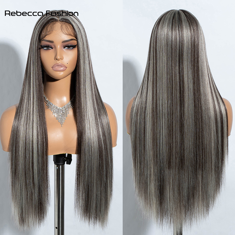 Rebecca Fashion Cosplay Synthetic Lace Wig 30 Inch Long Straight Soft Rainbow Colorful Ombre Blonde Ginger Wigs For Women