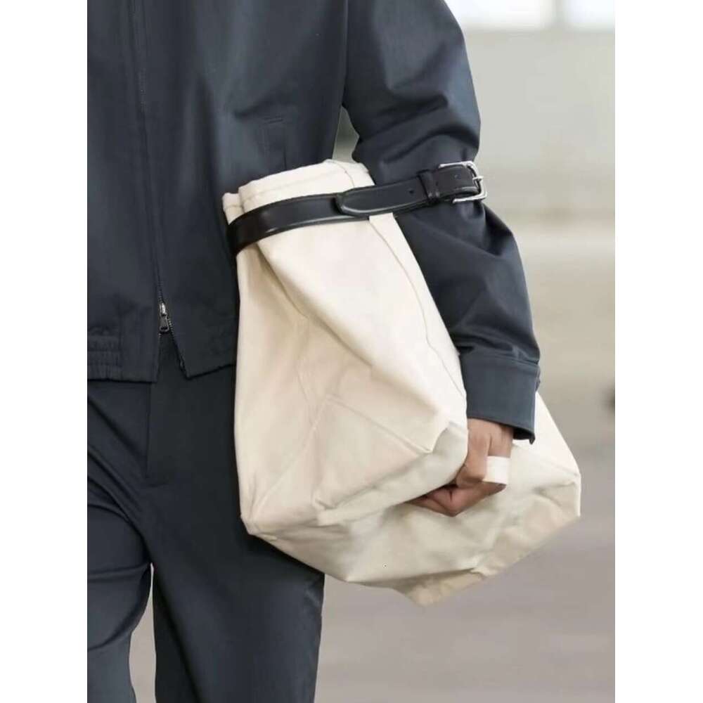 New Internet Celebrity Same Style Fashionable Versatile Splicing Canvas Casual Belt Tote Design Handheld Single Shoulder Bag