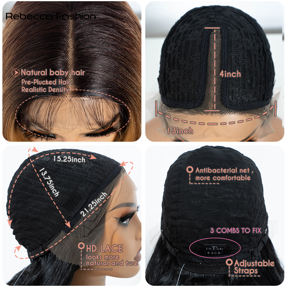 Rebecca Fashion Synthetic Front For Women 30" Long Body Wave Lace Wig Ombre Blonde Highlight Cosplay Wigs Heat Resistant
