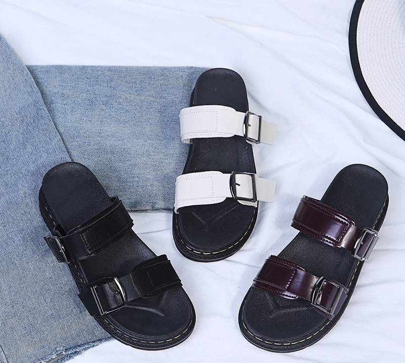Free shipping 2025 new designer sandals fashionable casual belt buckle thick bottom straight line cooler for daily outings for women