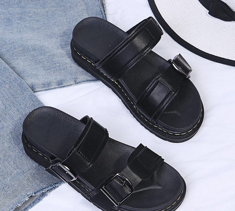 Free shipping 2025 new designer sandals fashionable casual belt buckle thick bottom straight line cooler for daily outings for women