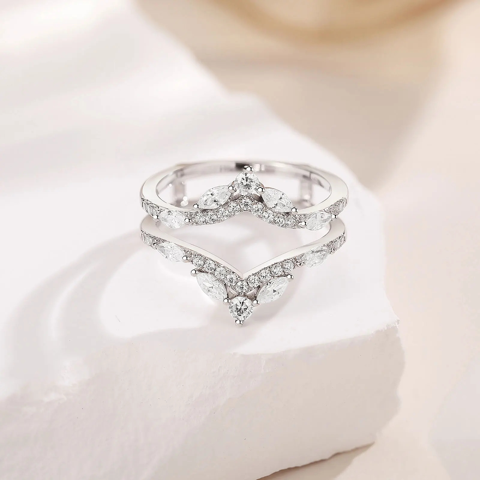 she 925 Sterling Silver Moissanite/Zircons Wedding Ring Enhancers for Women Adjustable Crown Guard Band 250516