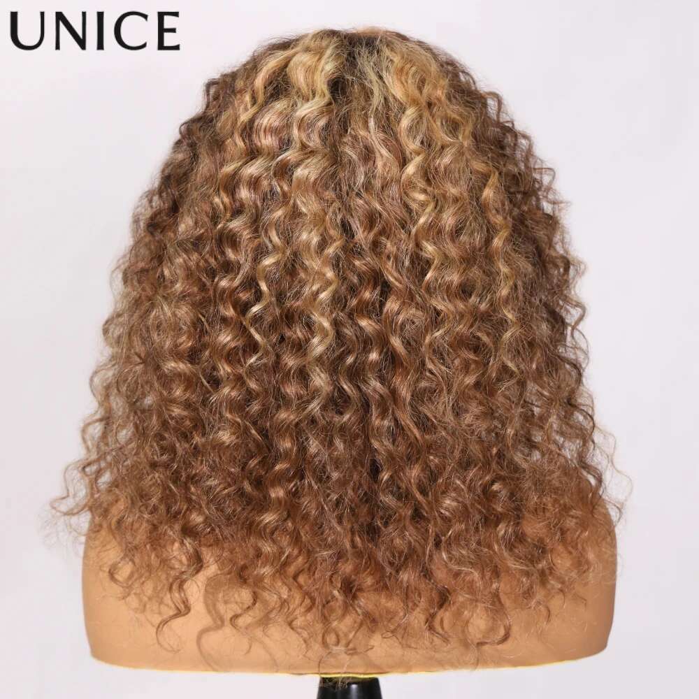 UNICE 7x5 Bye Knots Ombre Blonde Highlight Curly 16Inch Cut Pre Bleached Glueless Wig Human Hair Ready To Wear 150%
