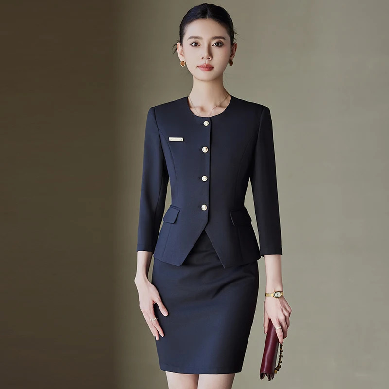 NAVIU Womens Elegant Formal Business Suit Set with Blazer And Skirt Professional Office Workwear for Ladies Interview White 250519