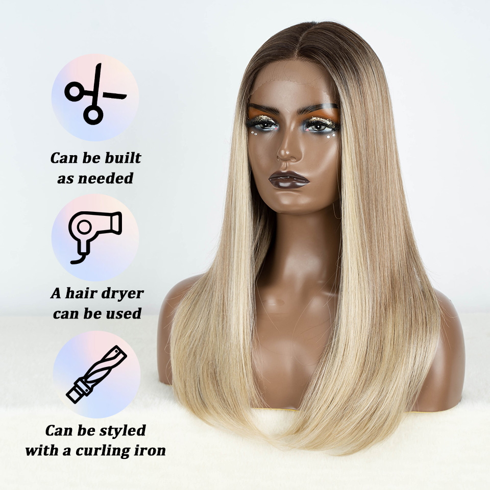 Rebecca Fashion Synthetic Front Wigs For Women Straight 22 inches Bob Ombre Brown Blonde White Lace Easy Wear Cosplay Wig