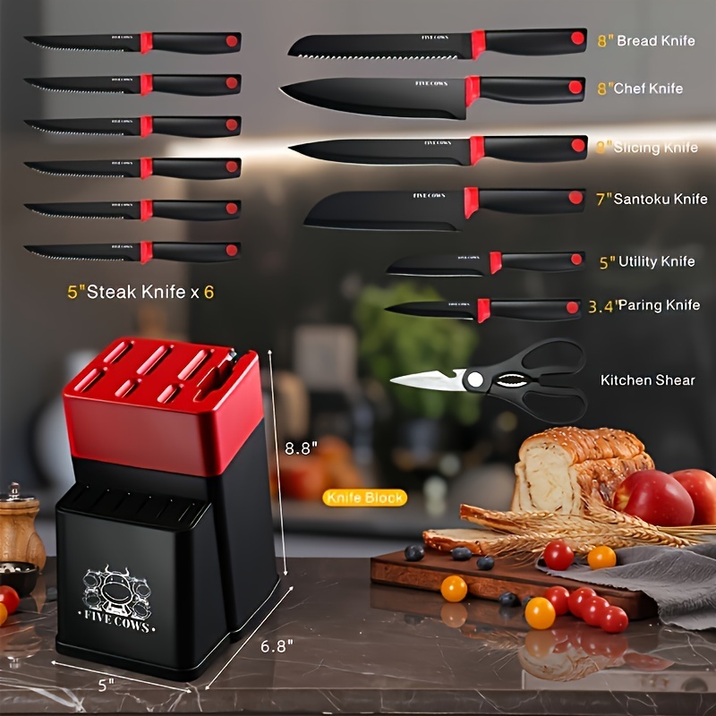 14 Pcs/set Professional Kitchen Knife Set with Sharpener, High Carbon Stainless Steel Chef's Knife Set, Sharp and Rust Resistant, Suitable for Ho