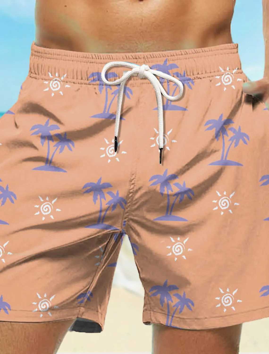 Fashion Mens Board Shorts Drawstring Coconut Tree Quick Dry Shorts Holiday Beach Hawaiian Casual Pink Blue Micro-elastic Shorts J2505155C7K