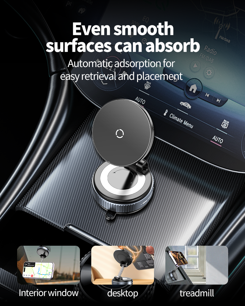 K007S Wireless Car Charger 15W Vacuum Suction Phone Mount Holder Magnetic Hands Free Double Sided Magnetic