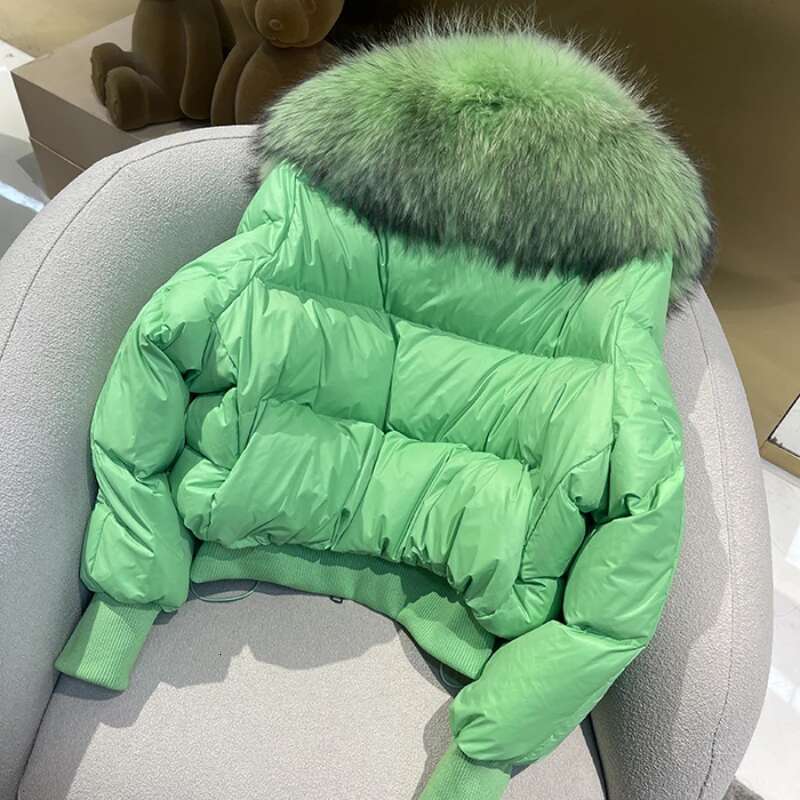 New 2023 Winter Puffer Jacket Women Thick Warm Short Parkas Real Natural Raccoon Fur Female Loose 90% White Duck Down Coat 250520