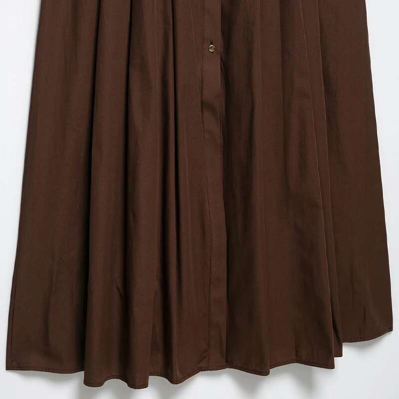 Willshela Women Fashion With Belt Brown Pleated Single Breasted Midi Dress Vintage V-Neck Sleeveless Female Chic Lady Dresses