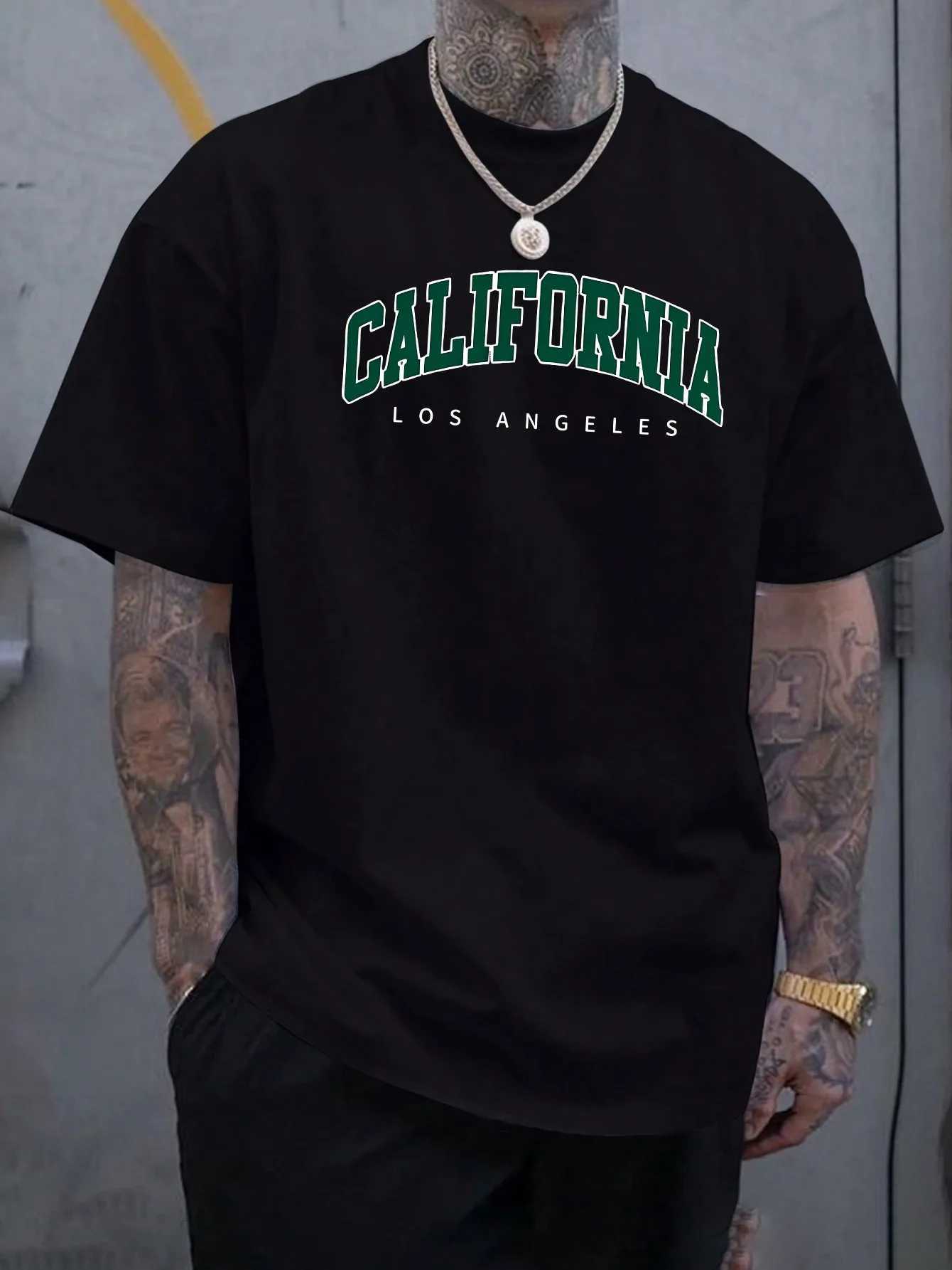 Summer Mens 100% Cotton Casual Sports Loose Large california letter Printed Comfortable Round Neck Short Sleeve T-shirt Top J250515UJCI