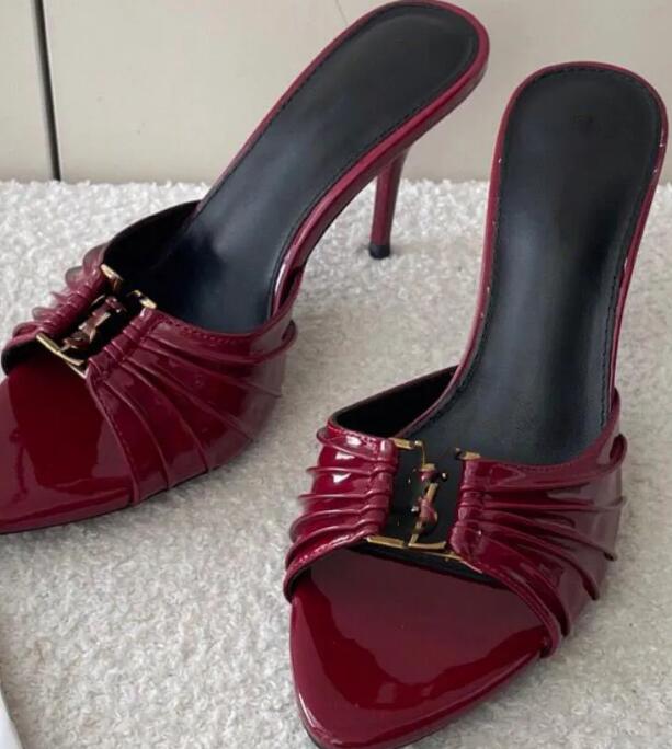 Elegant Dress shoes Ladies stiletto Slippers mule Genuine Leather Fashionable Letter Buckle Sharp toes sandals luxury women designer high-heeled Slippers
